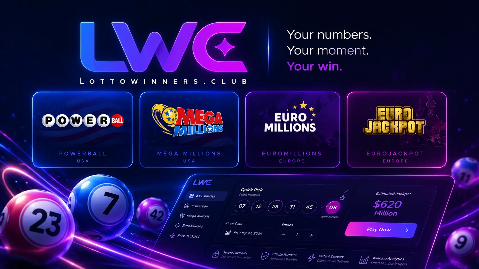 Lotto Demo with Powerball, Mega Millions, EuroMillions and EuroJackpot
